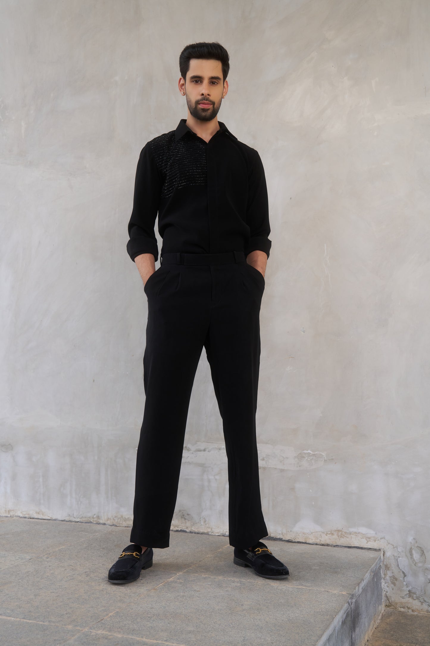 Black shirt with black embellishment design