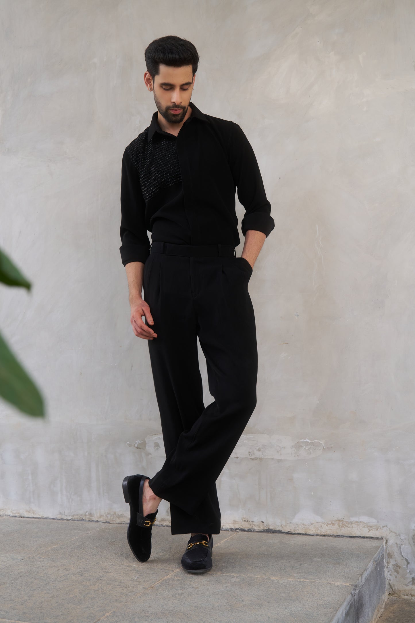 Black shirt with black embellishment design