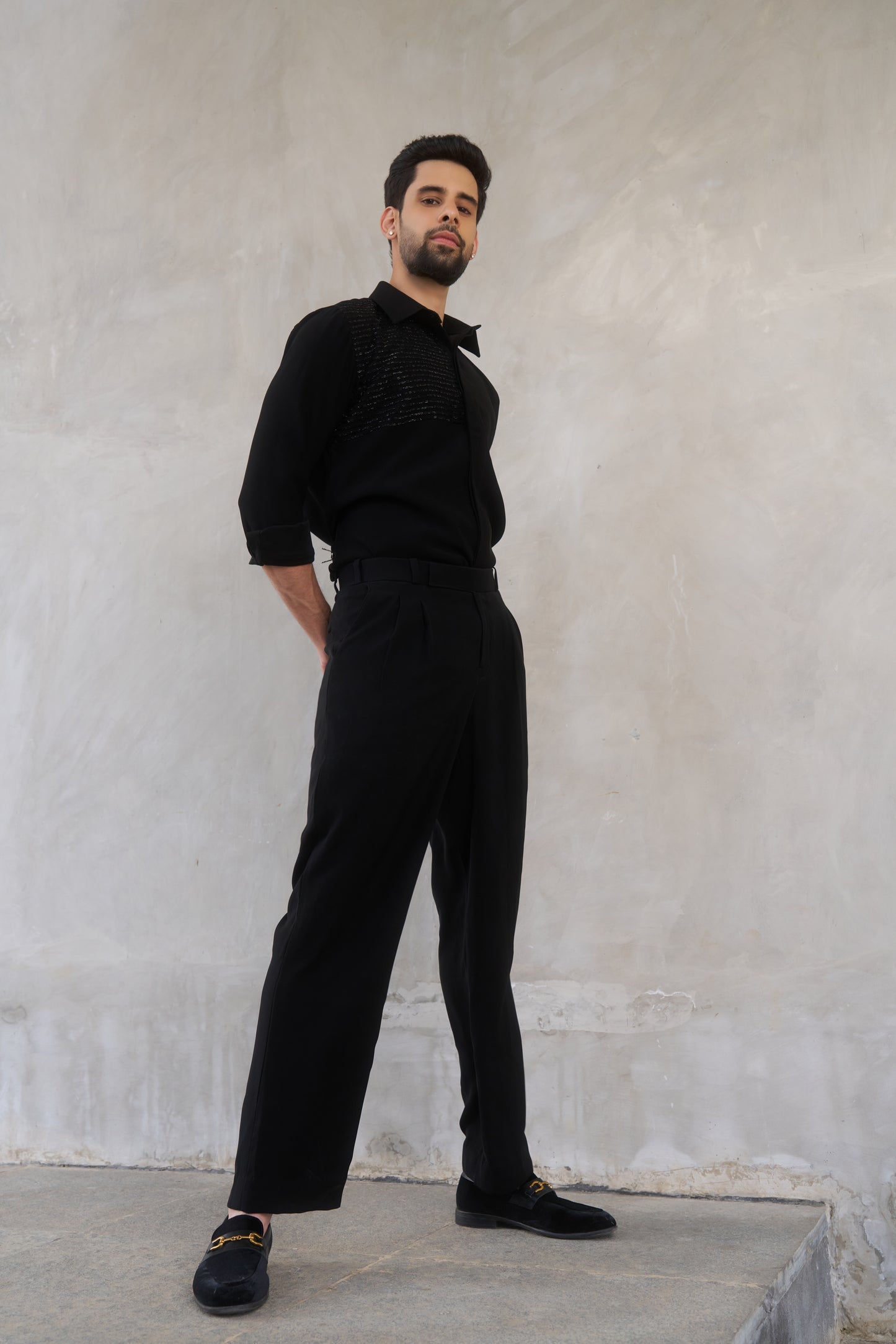 Black shirt with black embellishment design