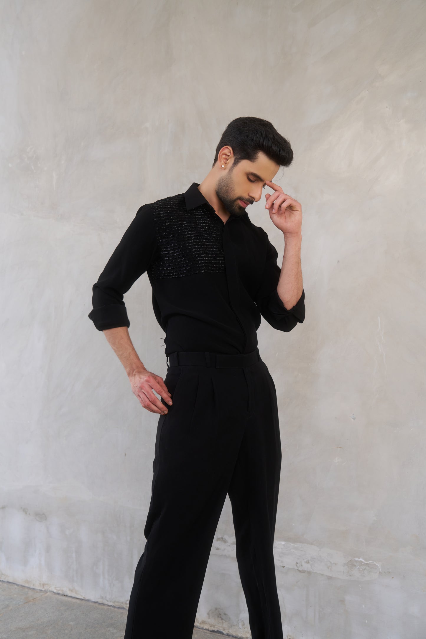 Black shirt with black embellishment design