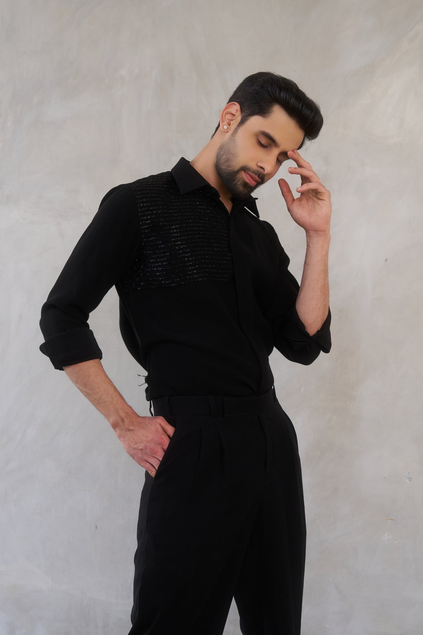 Black shirt with black embellishment design
