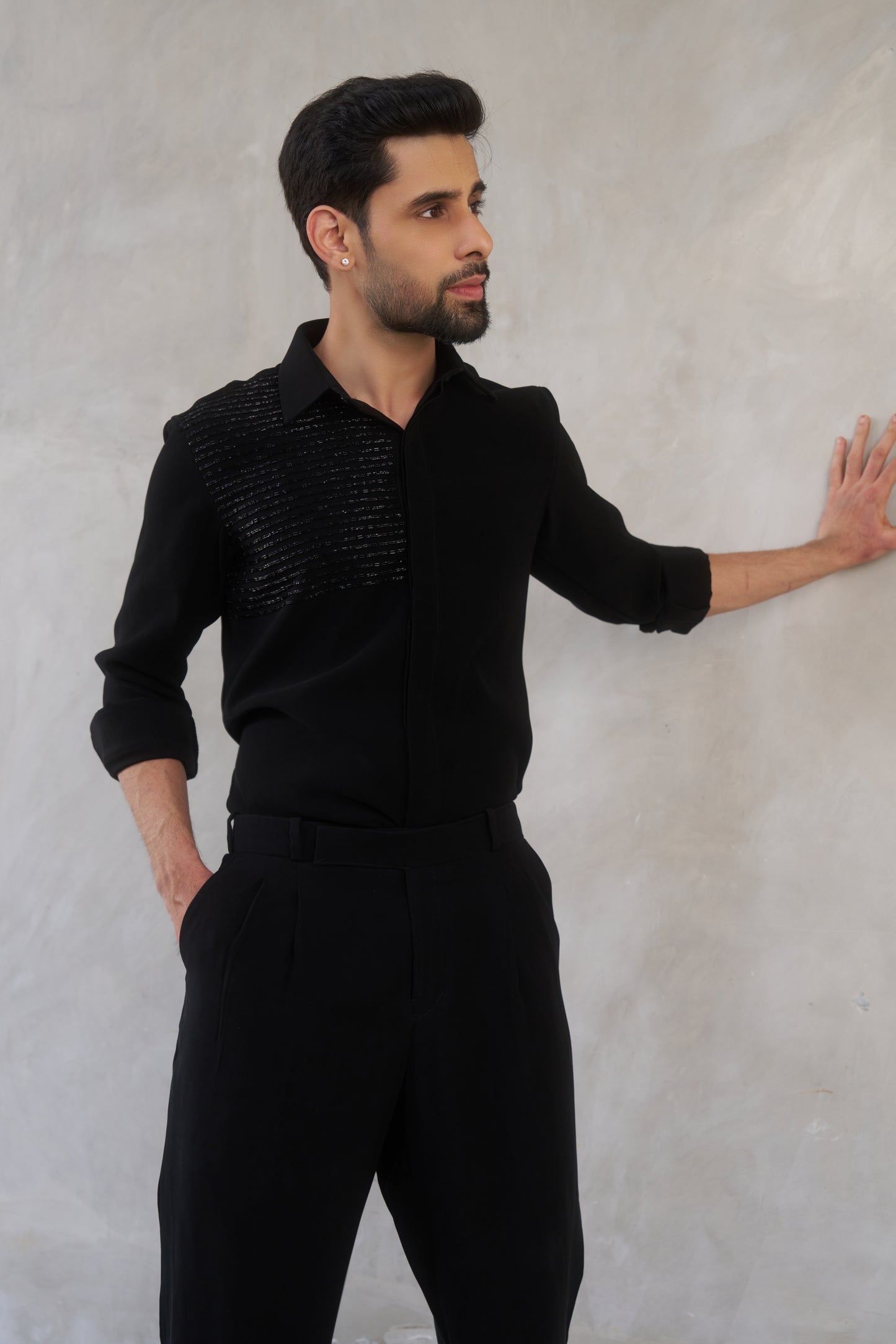Black shirt with black embellishment design