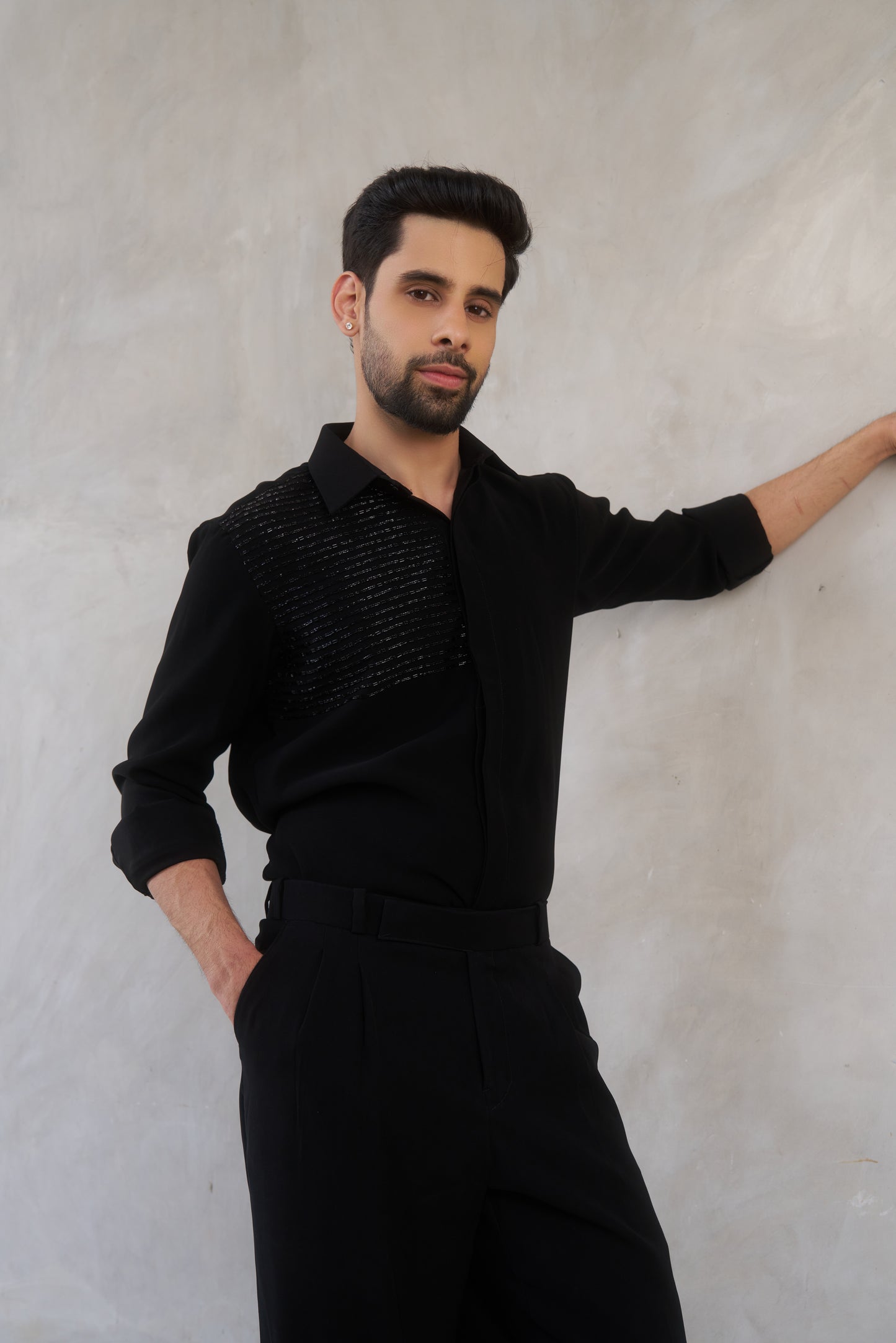 Black shirt with black embellishment design