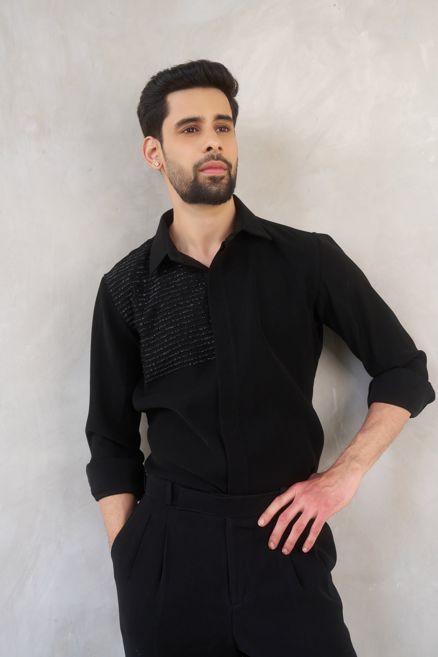 Black shirt with black embellishment design