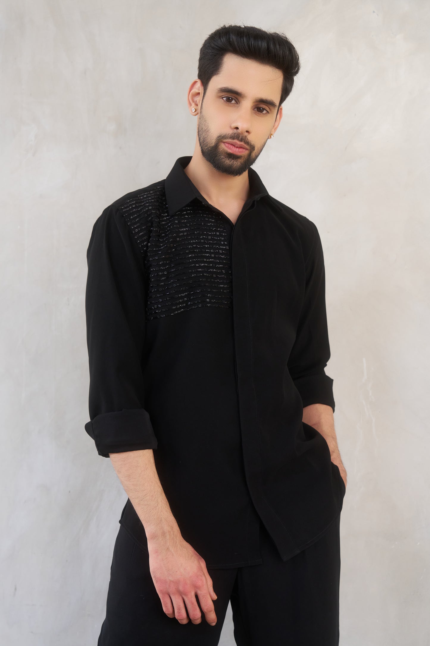 Black shirt with black embellishment design