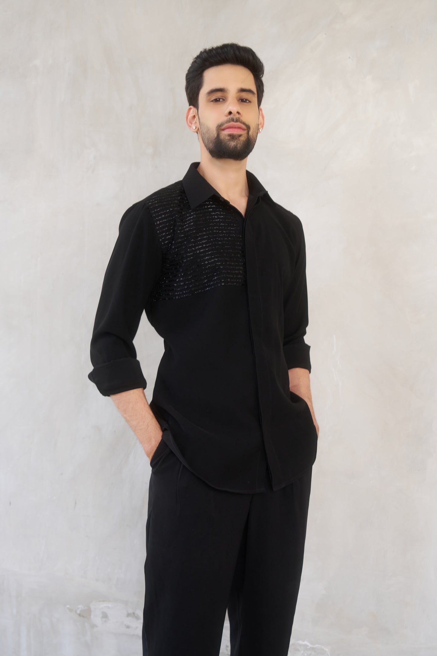 Black shirt with black embellishment design