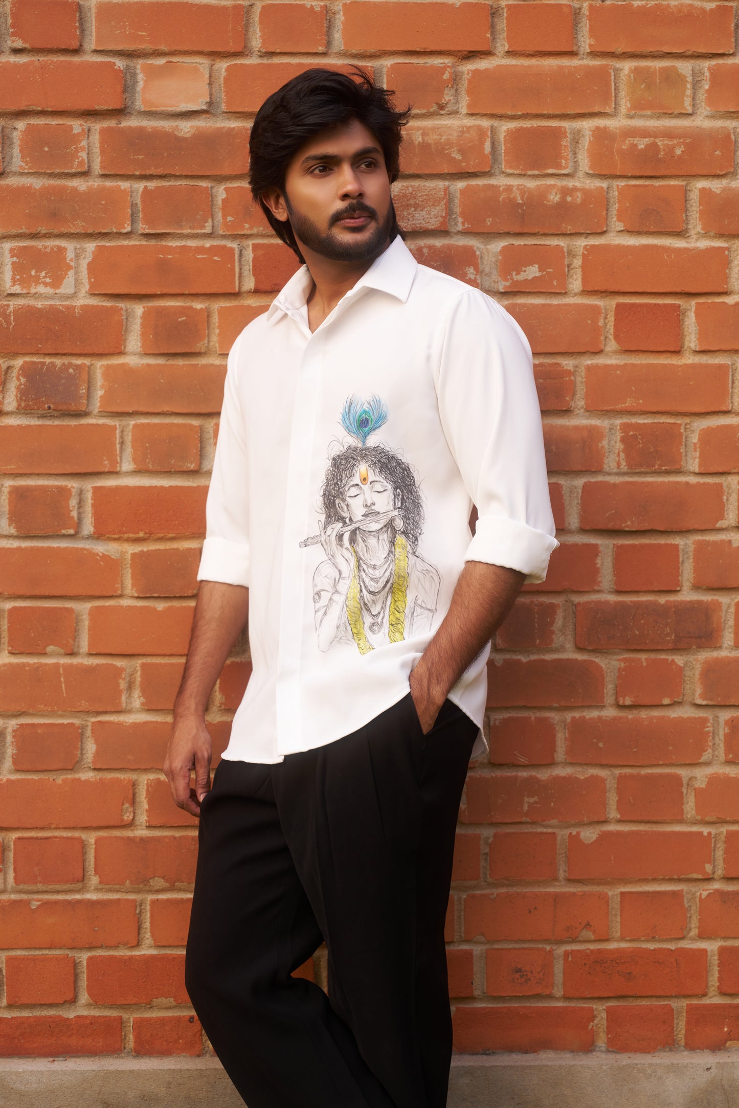 White shirt with Krishna Hand painted design