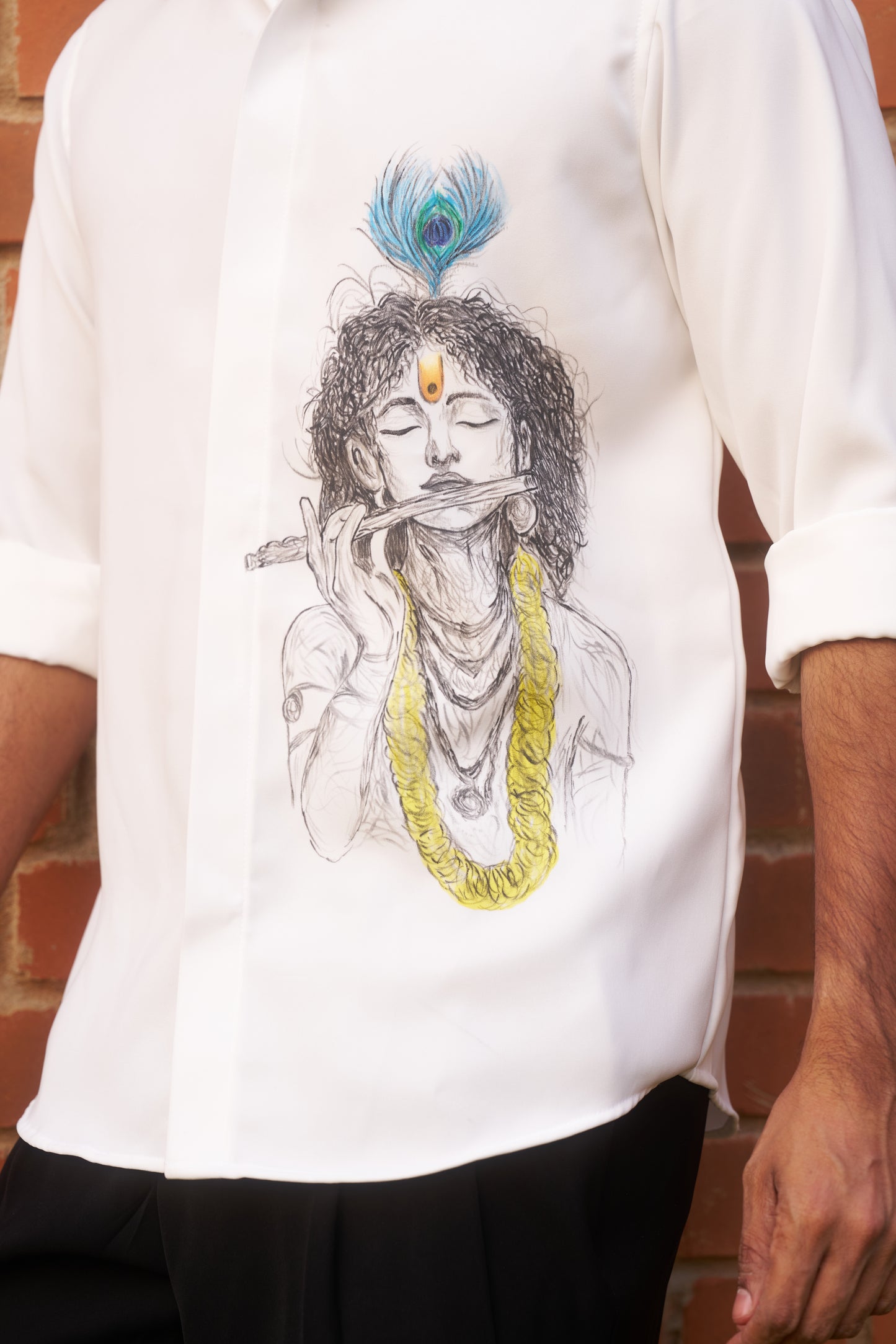 White shirt with Krishna Hand painted design