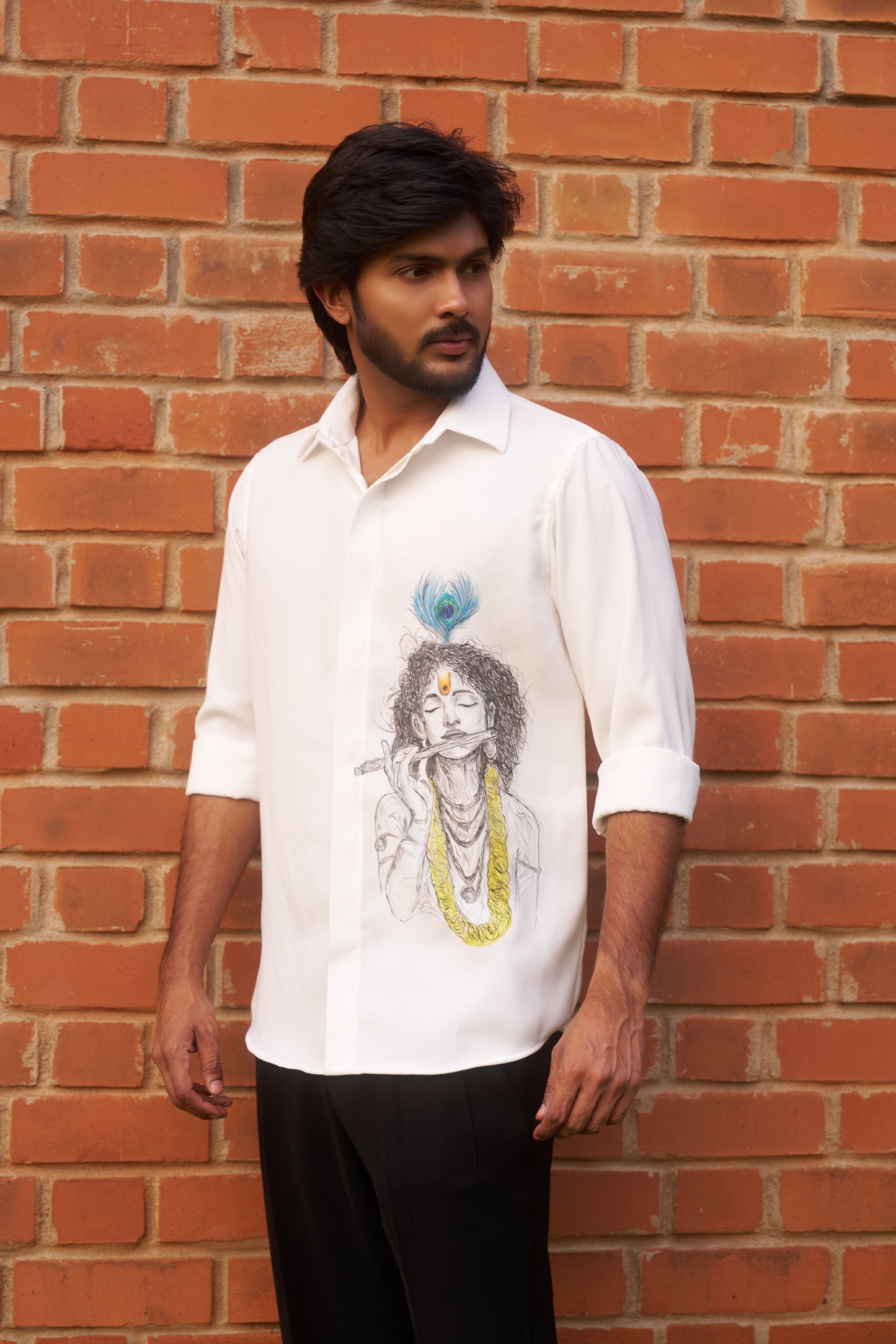 White shirt with Krishna Hand painted design