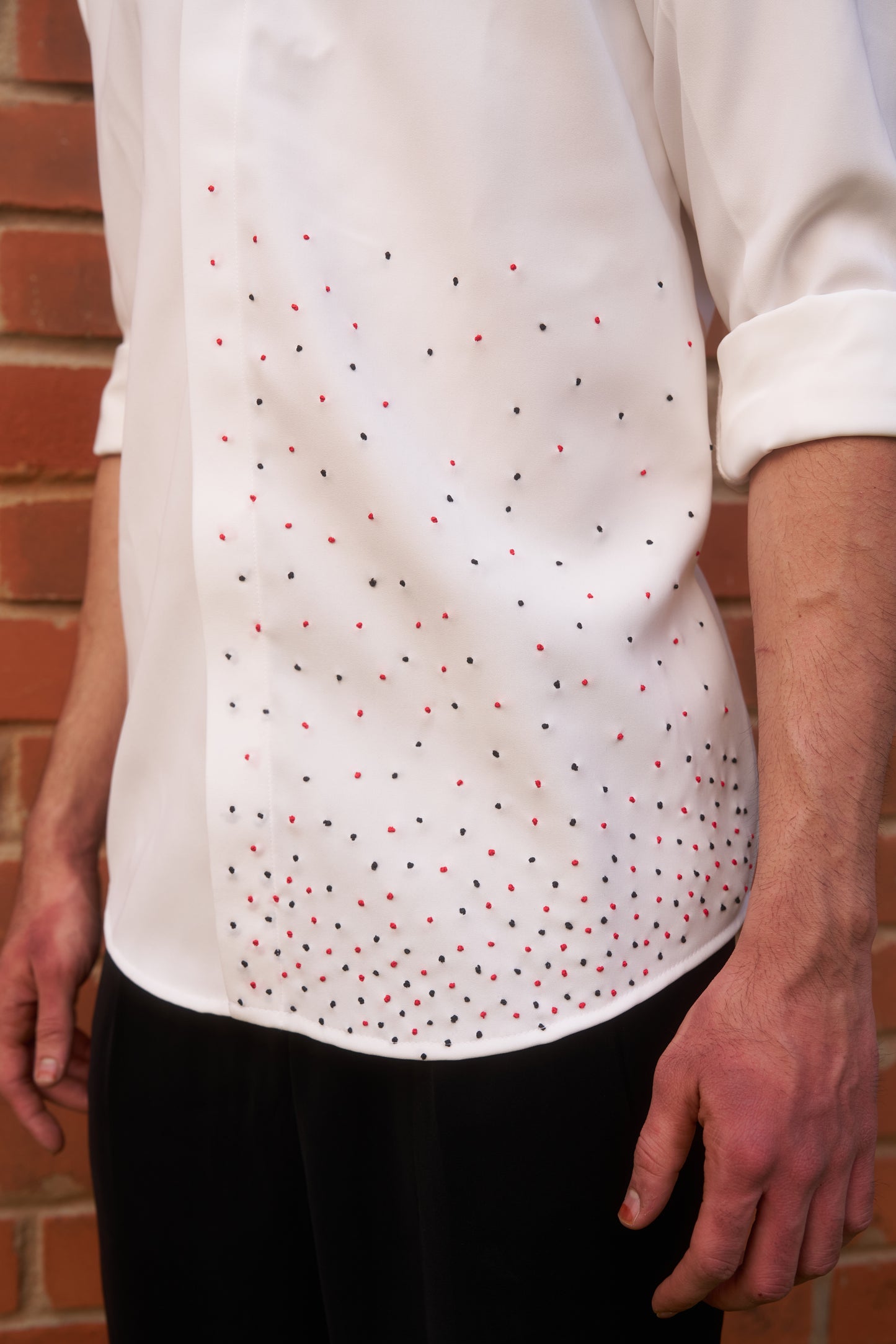 White shirt with playing cards thread embroidery design&nbsp;
