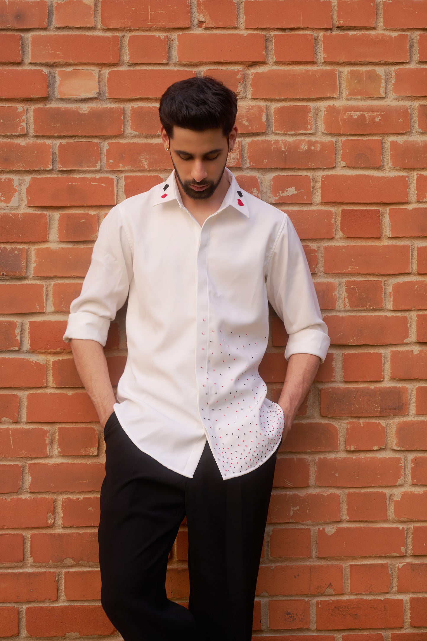 White shirt with playing cards thread embroidery design&nbsp;