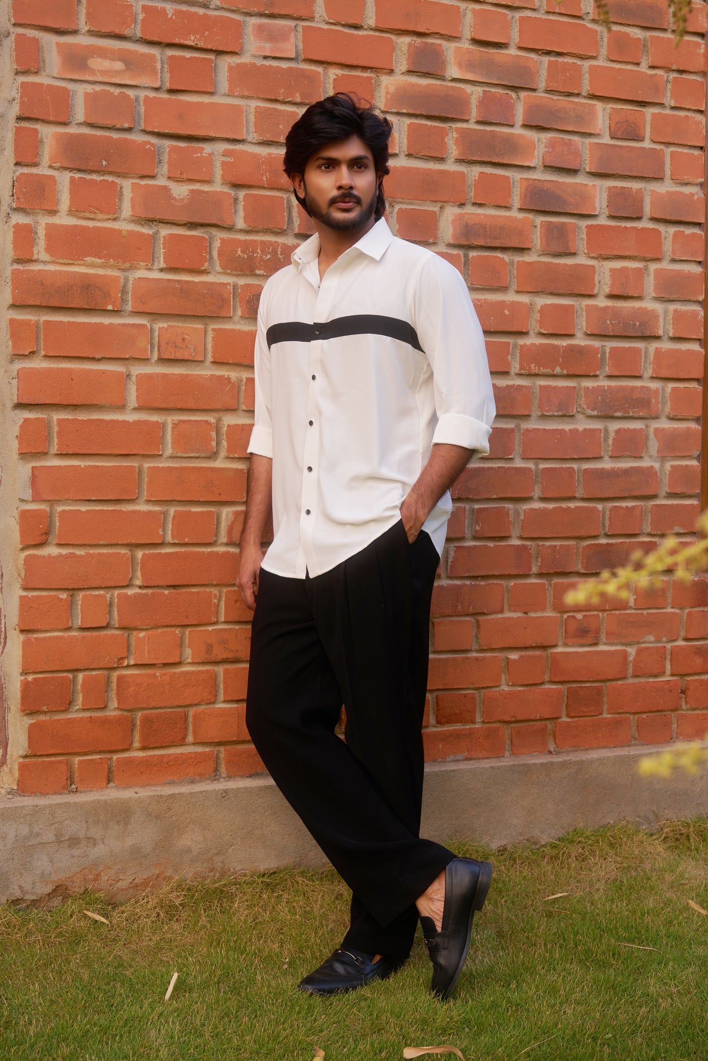 White shirt with black stripes design