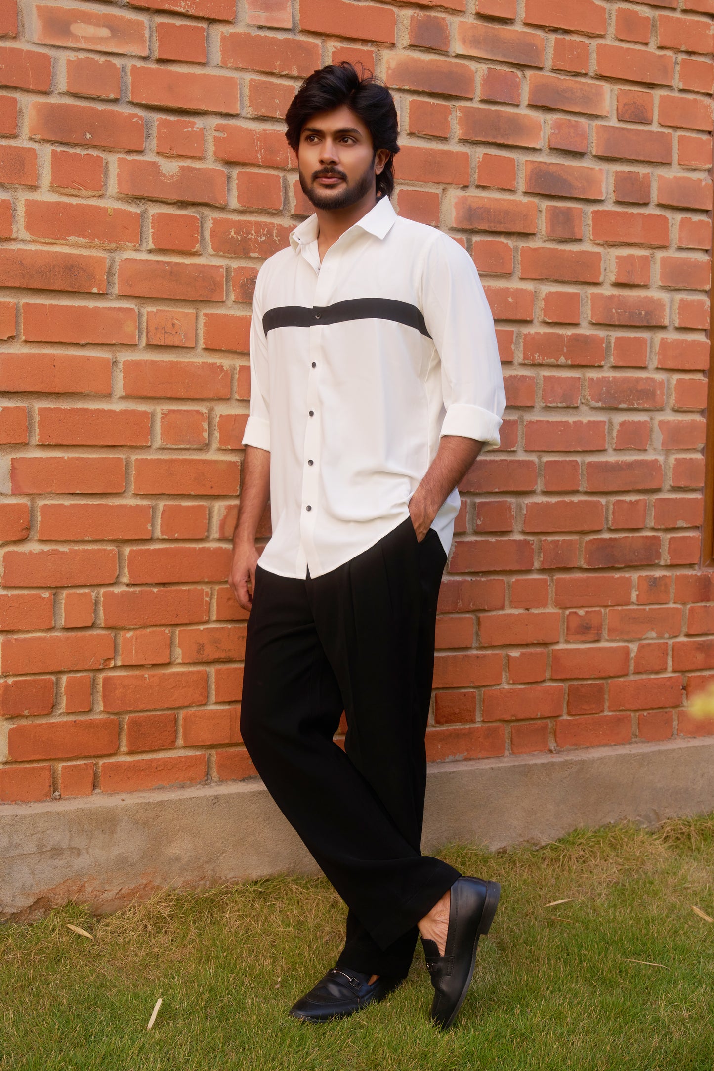 White shirt with black stripes design