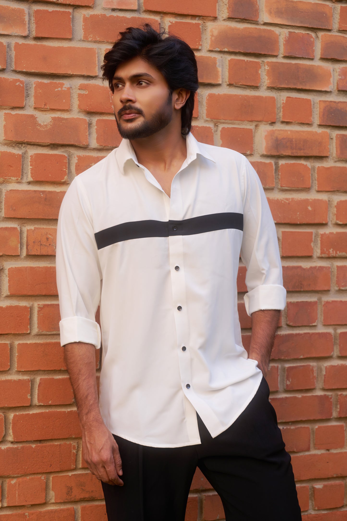 White shirt with black stripes design