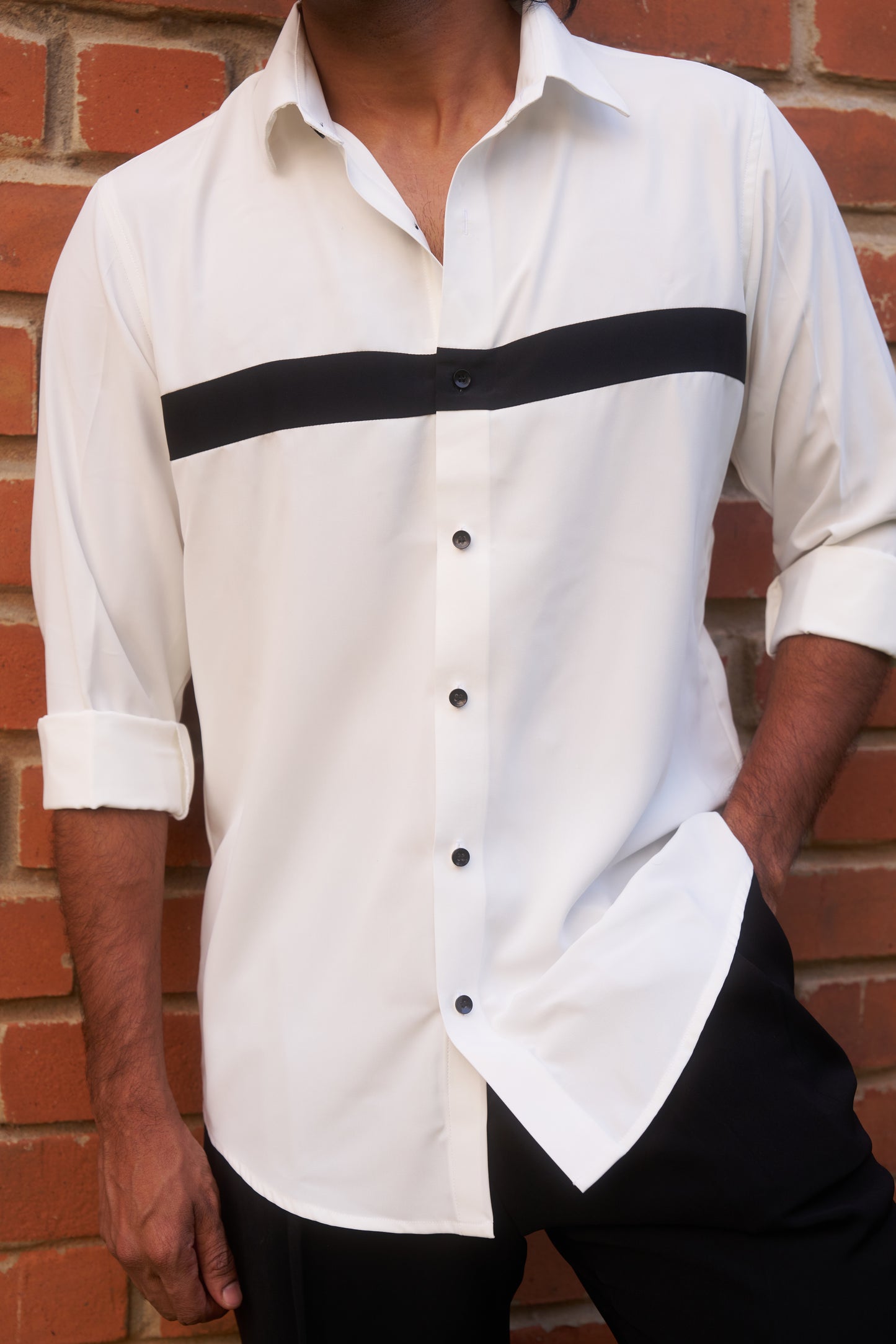 White shirt with black stripes design