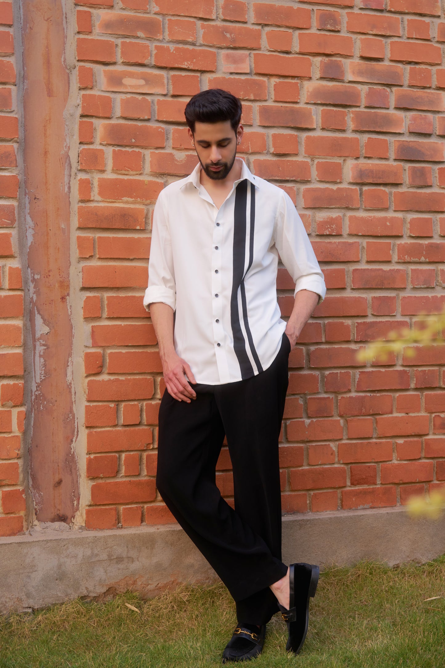White shirt with black vertical stripes design