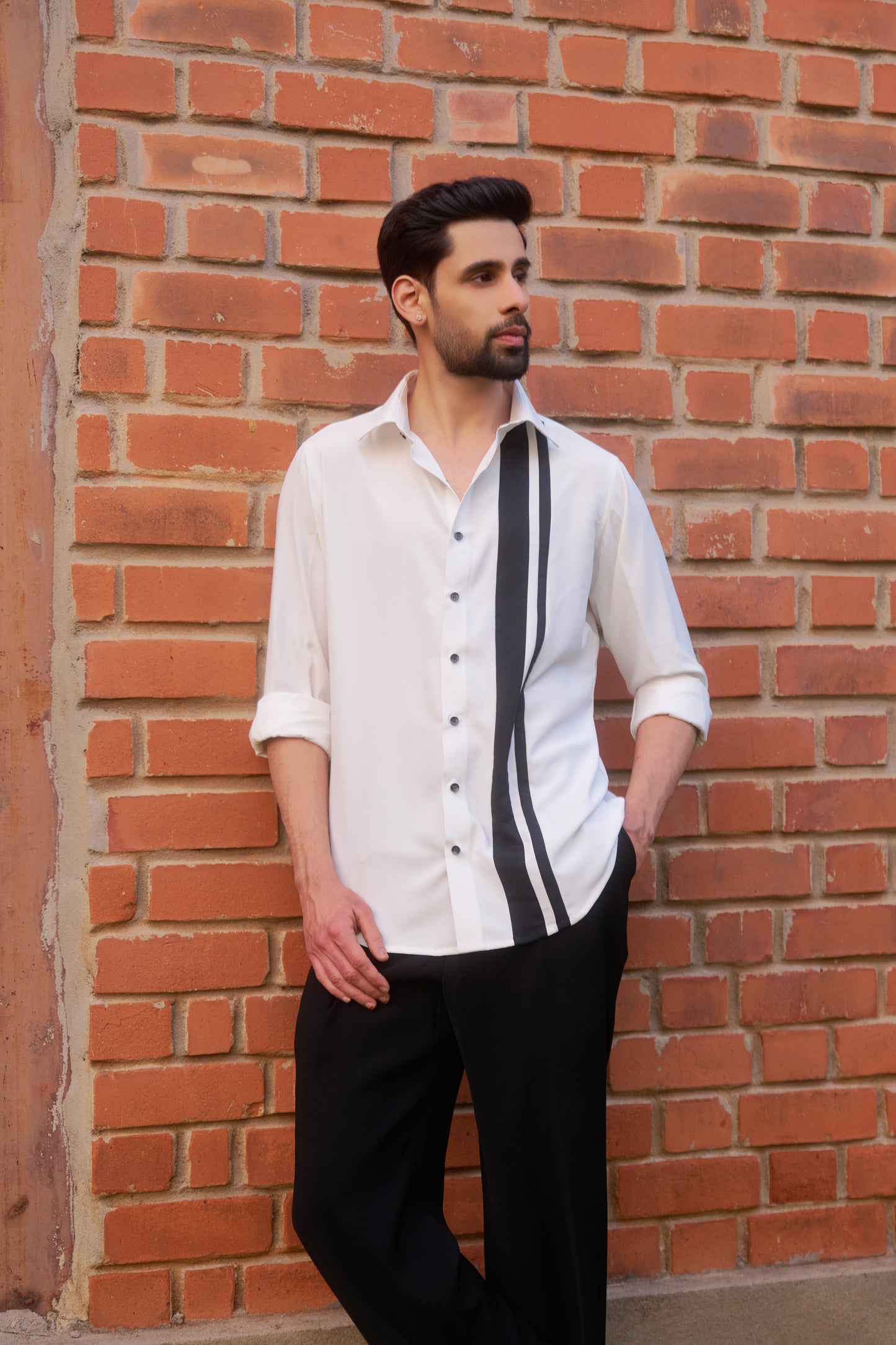 White shirt with black vertical stripes design