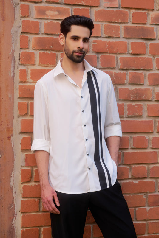 White shirt with black vertical stripes design