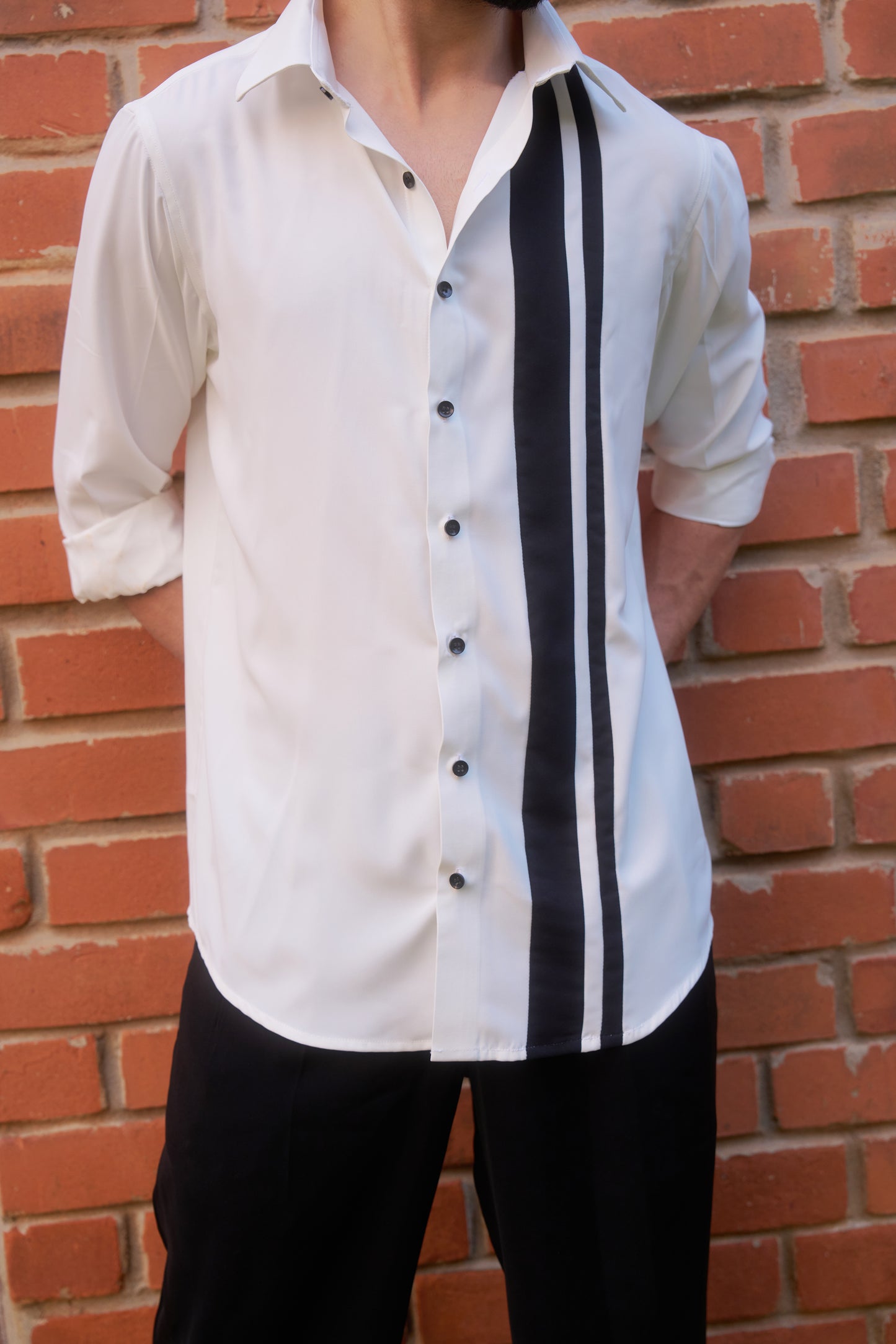 White shirt with black vertical stripes design