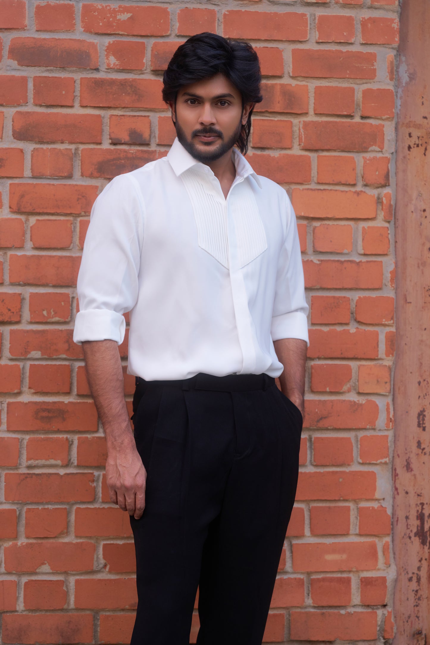 White shirt with tucks design