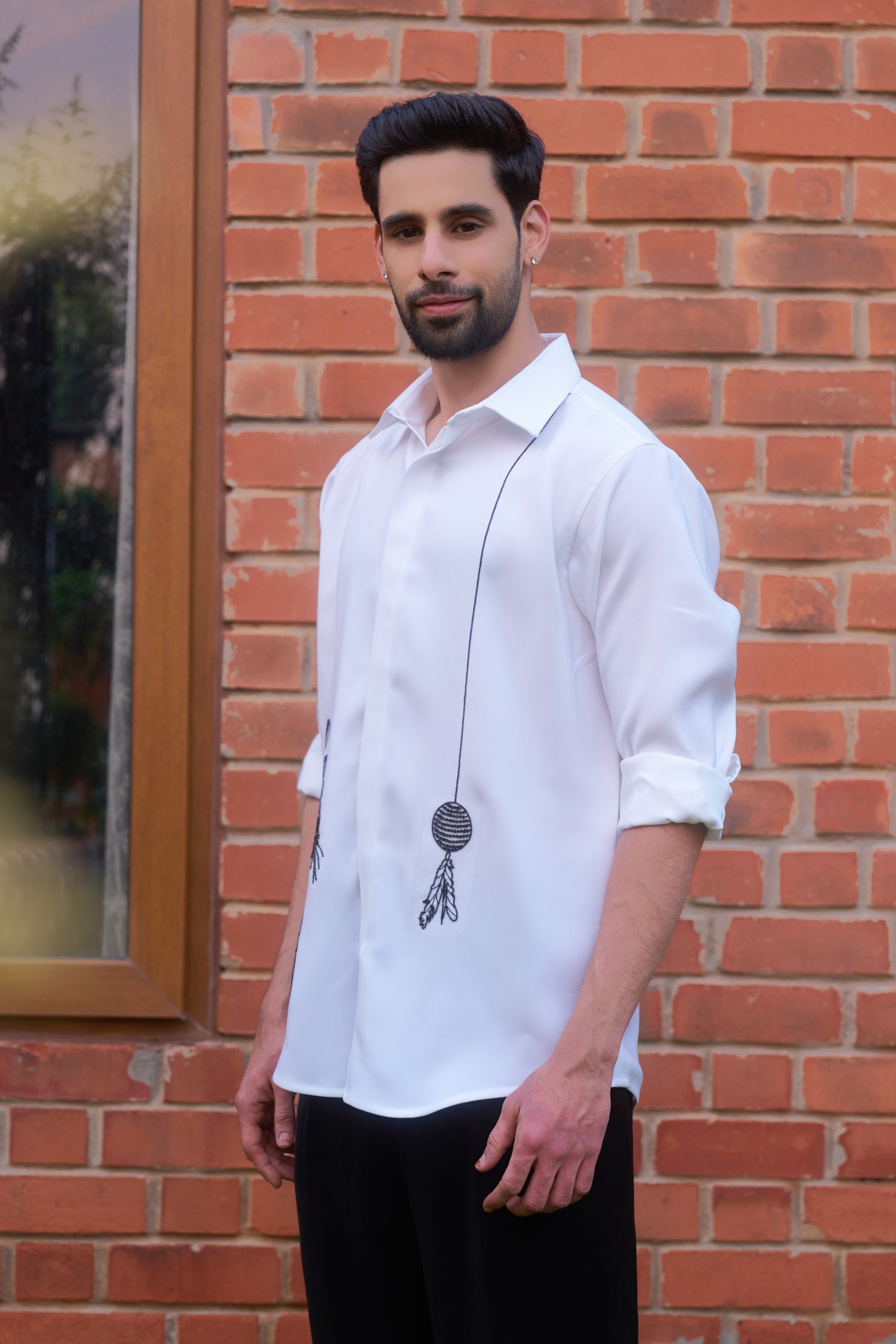 White shirt with Cat hand embroidery design&nbsp;