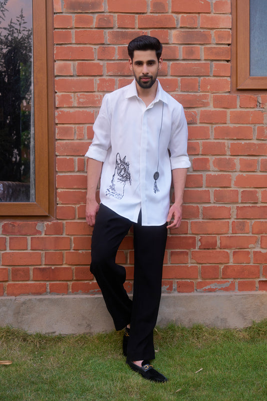White shirt with Cat hand embroidery design&nbsp;