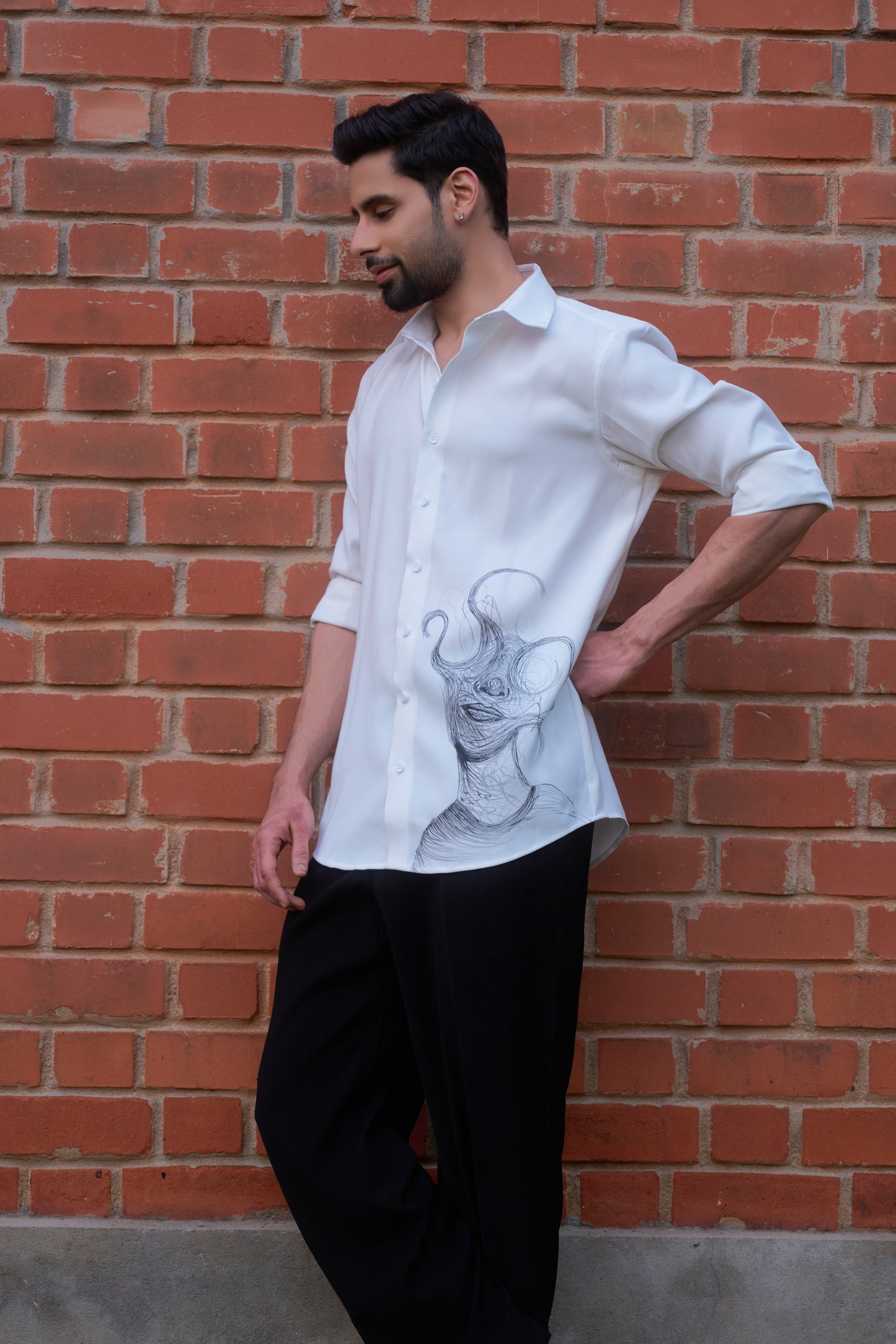 White shirt with face overwhelming hand painted design