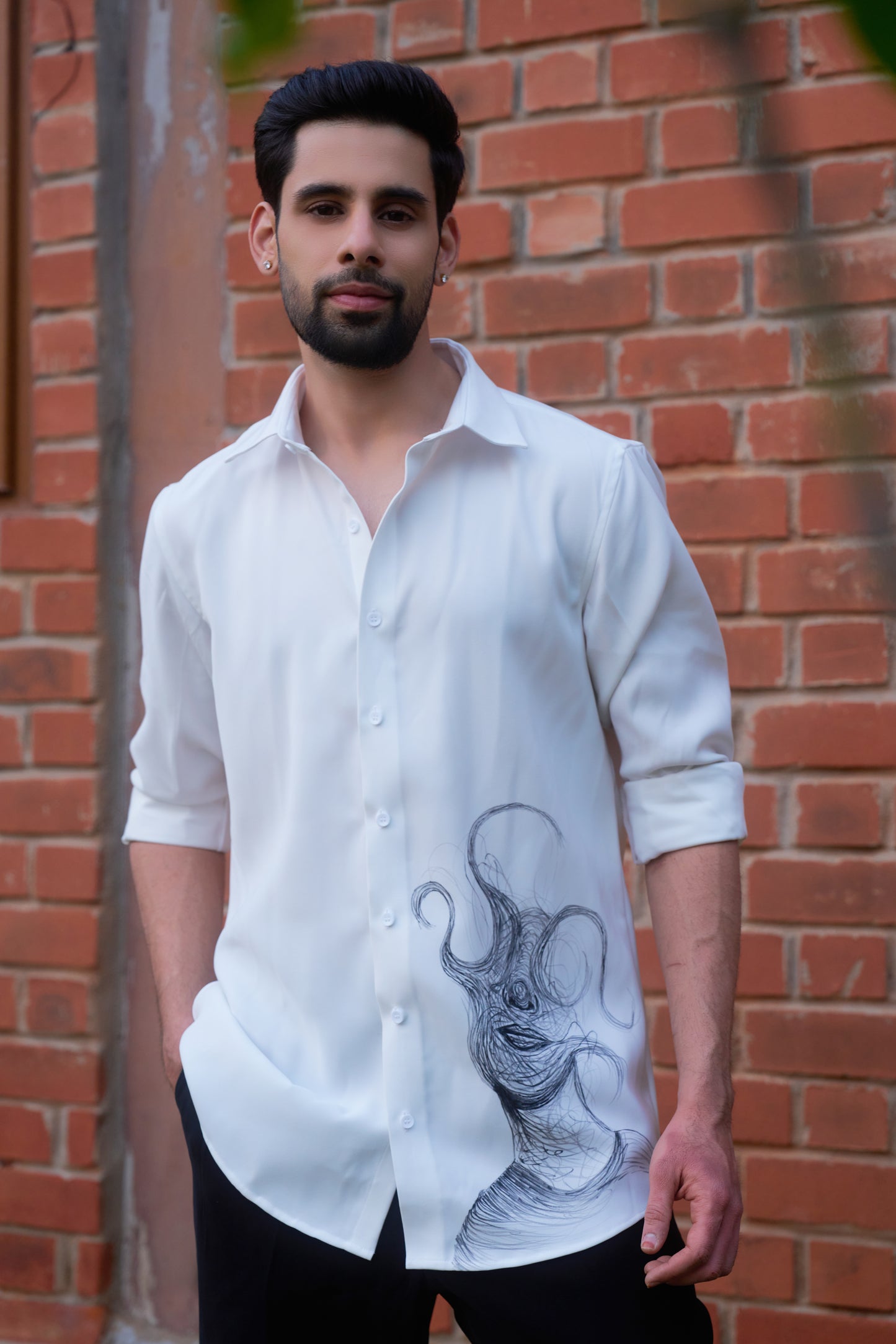 White shirt with face overwhelming hand painted design