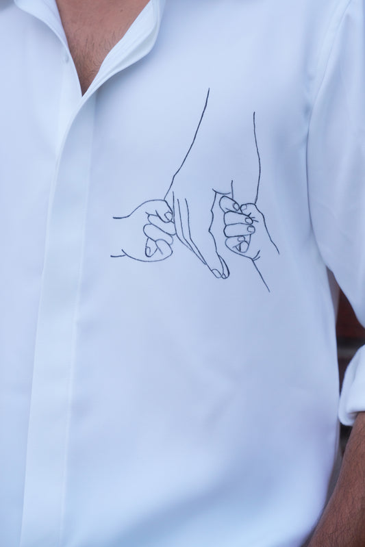 White shirt Father and 2 Children hand painted shirt