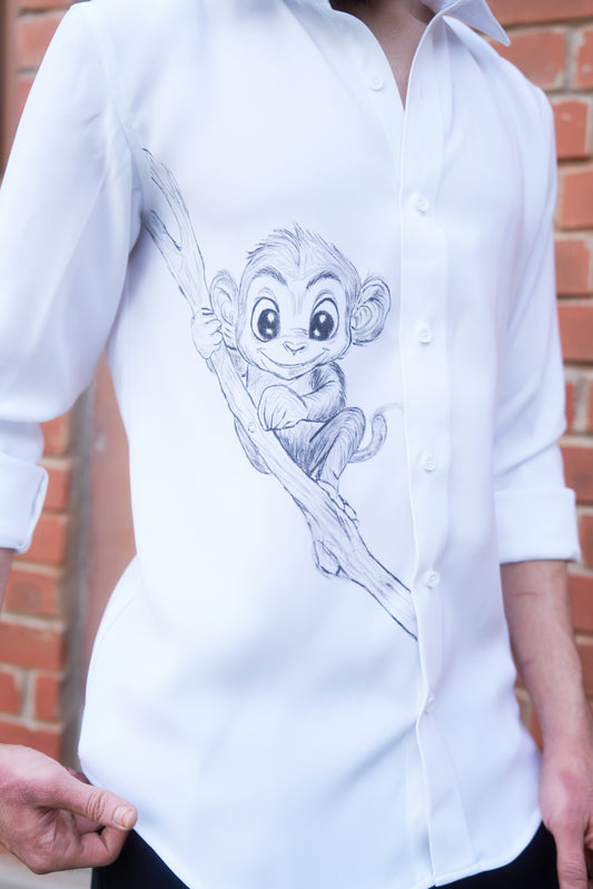 White shirt monkey hand painted design