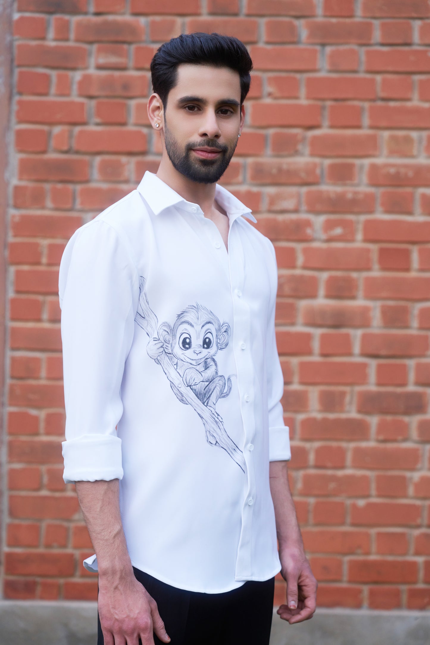 White shirt monkey hand painted design