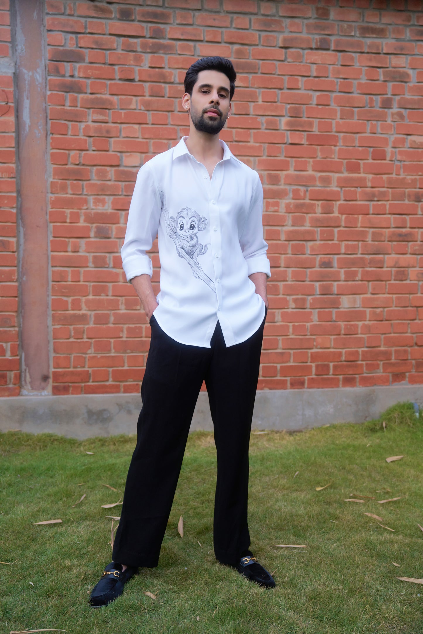 White shirt monkey hand painted design