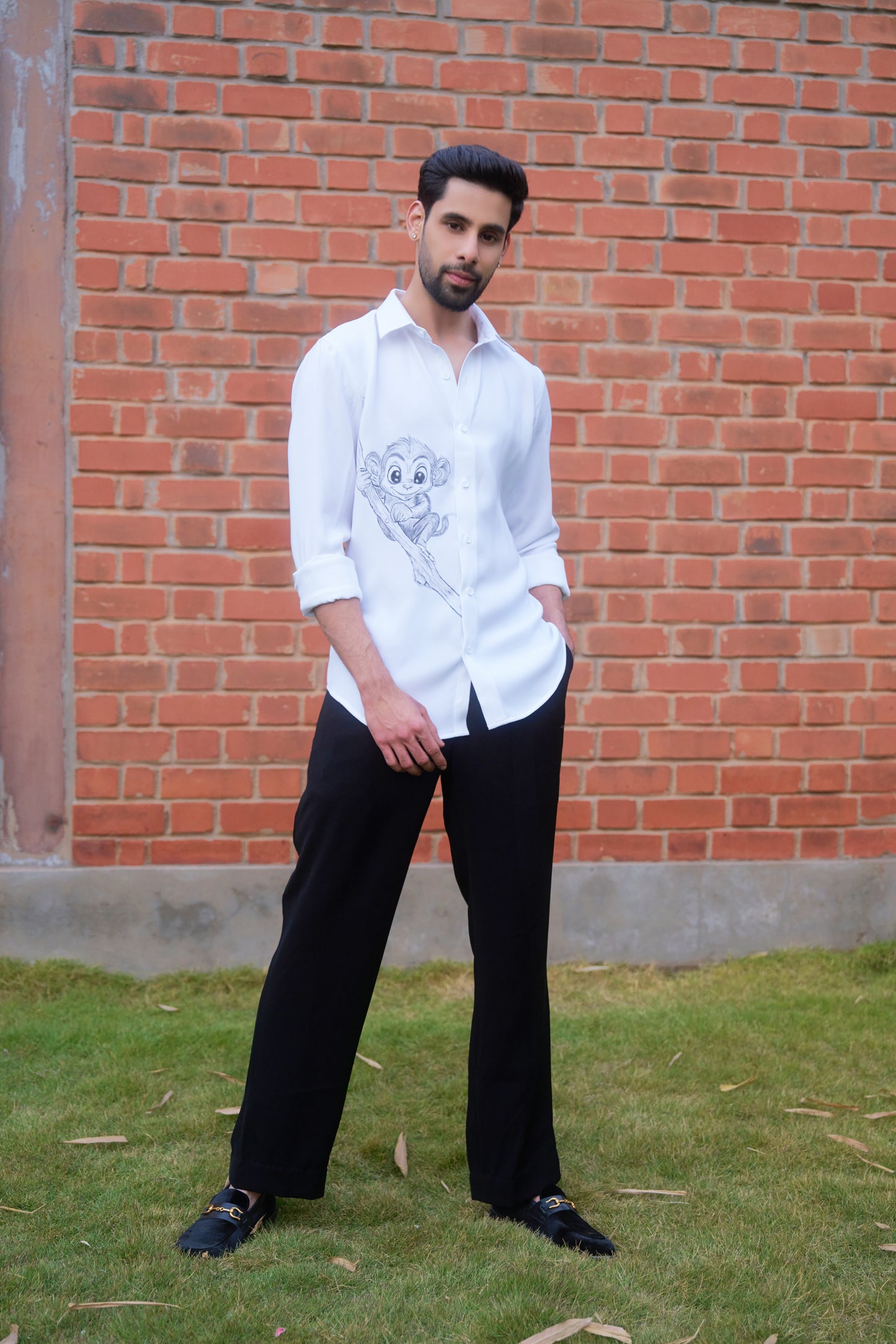 White shirt monkey hand painted design