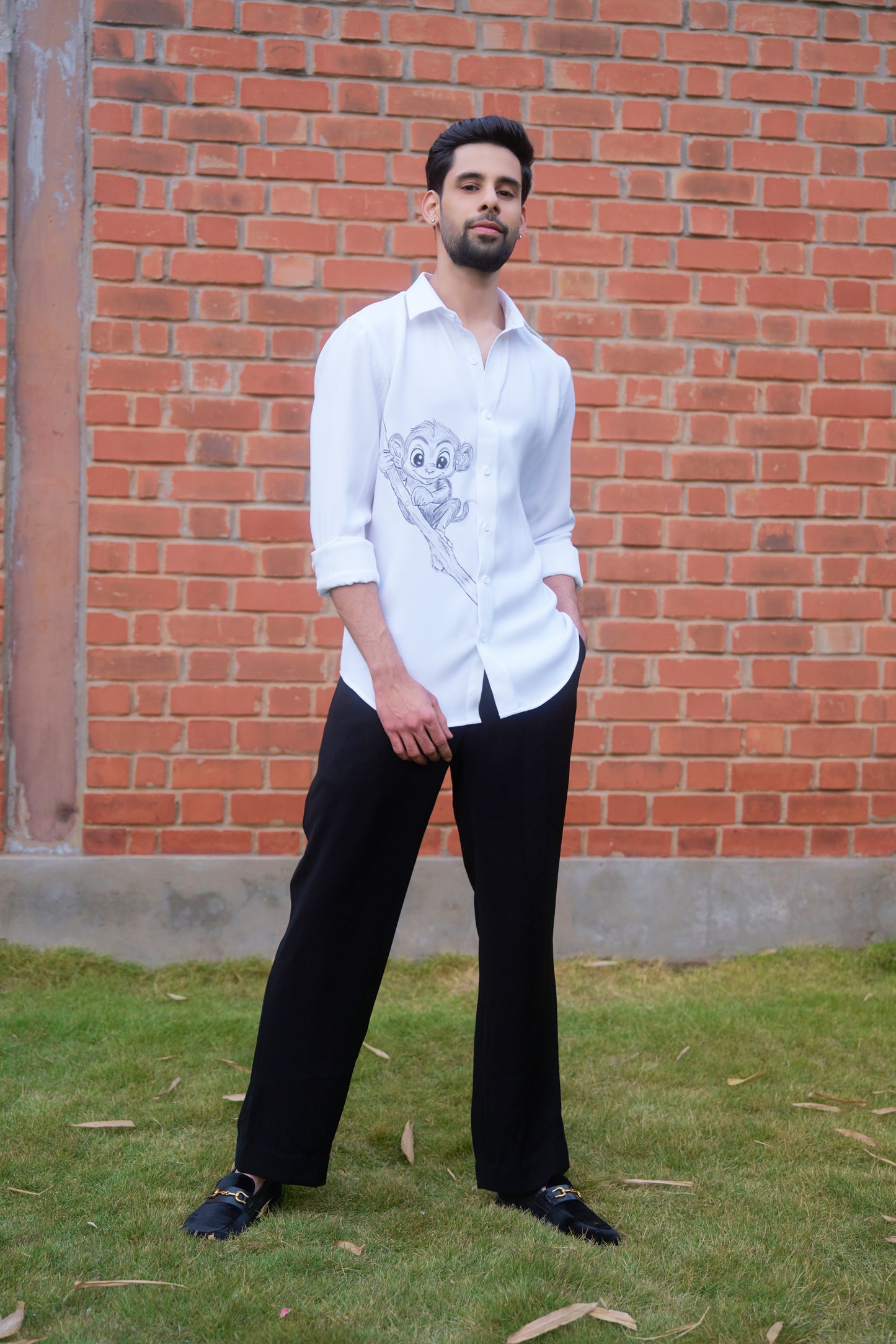 White shirt monkey hand painted design