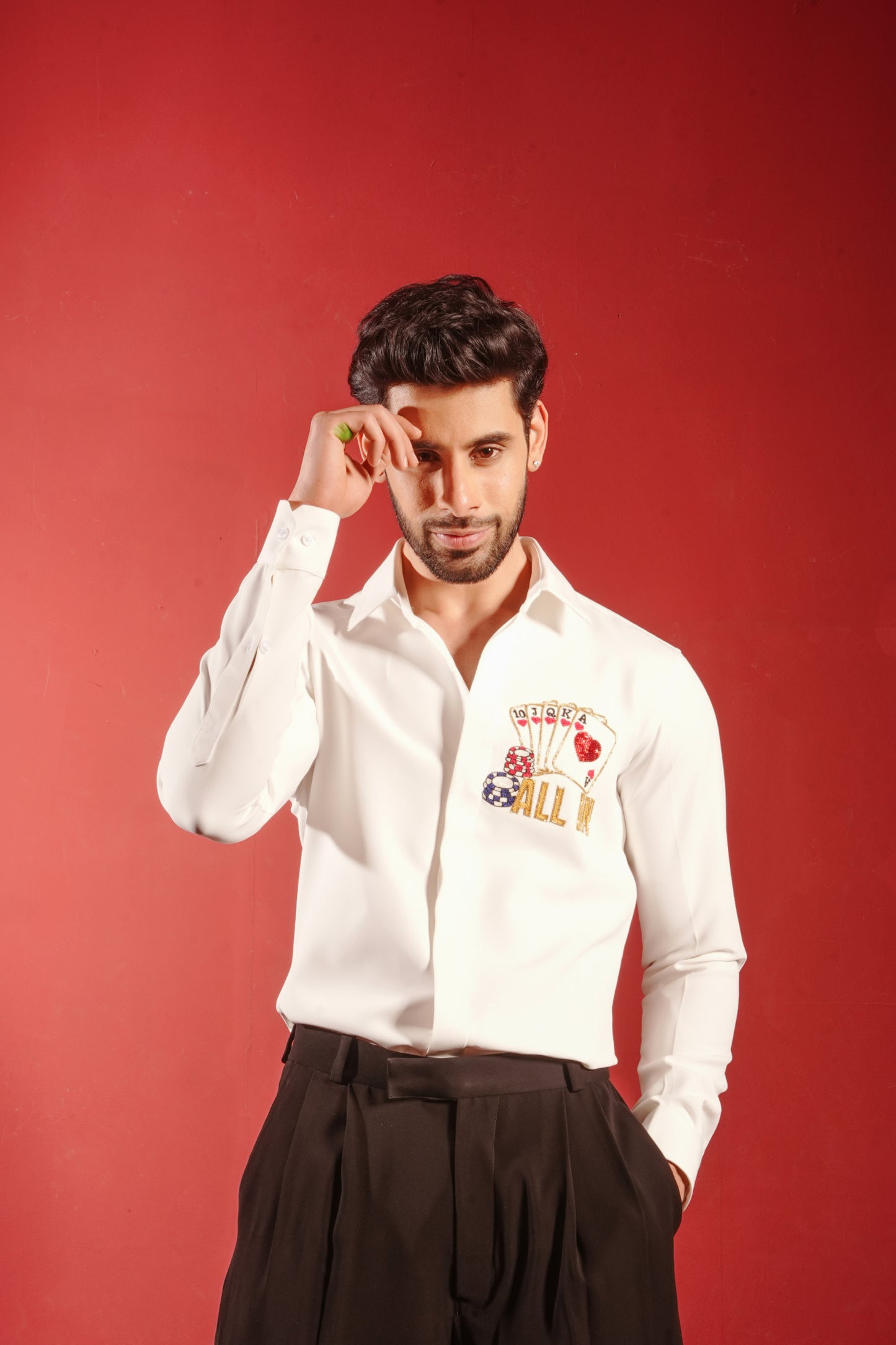Poker Themed White Shirt with ALL IN Design