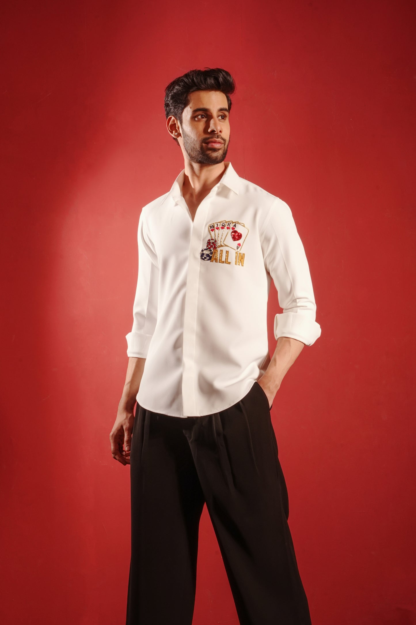 Poker Themed White Shirt with ALL IN Design