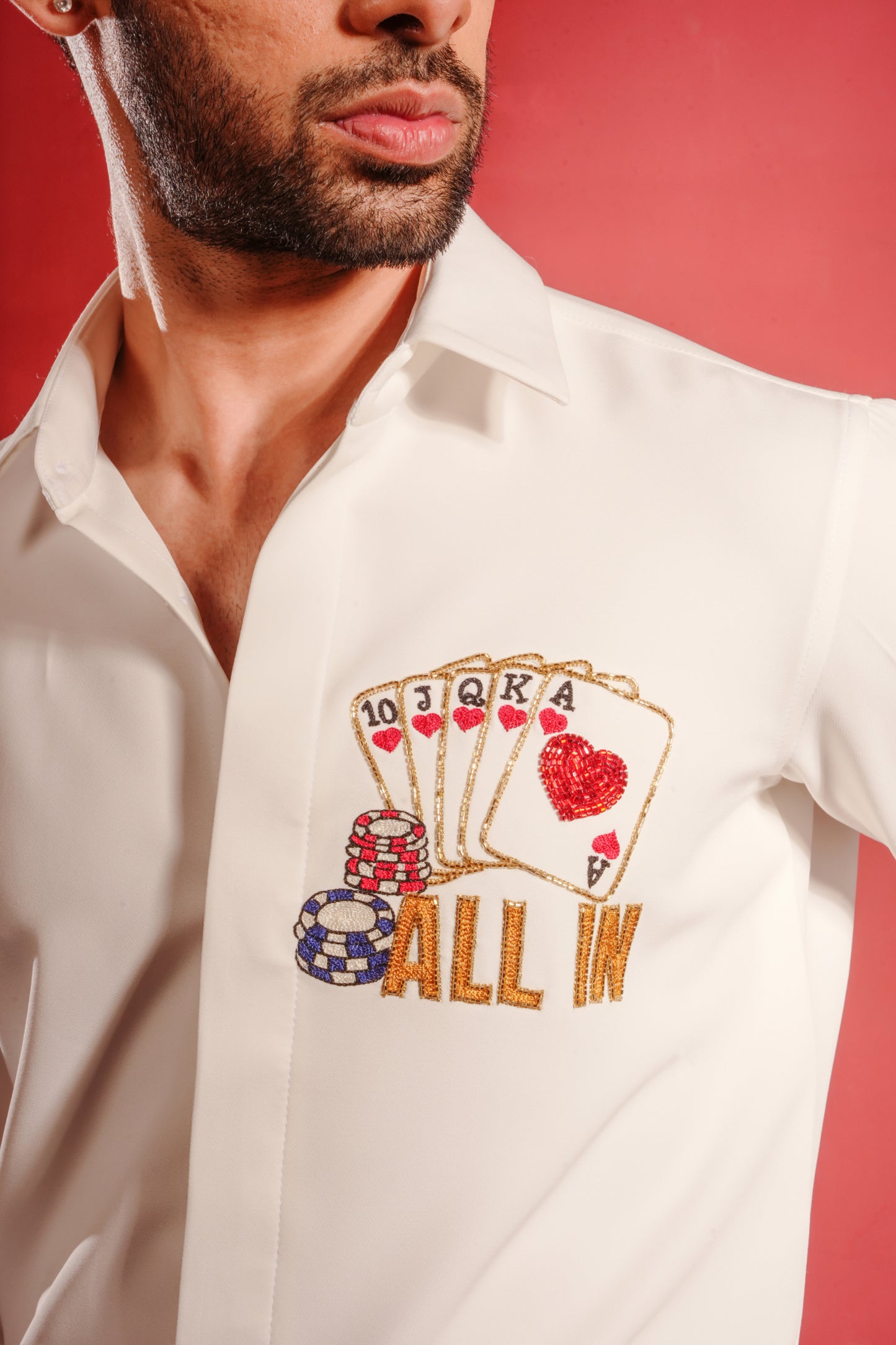 Poker Themed White Shirt with ALL IN Design