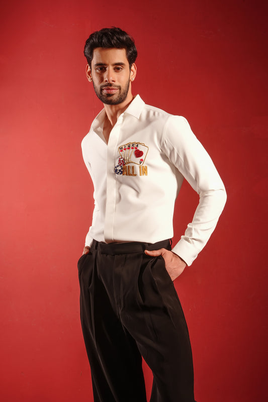 Poker Themed White Shirt with ALL IN Design