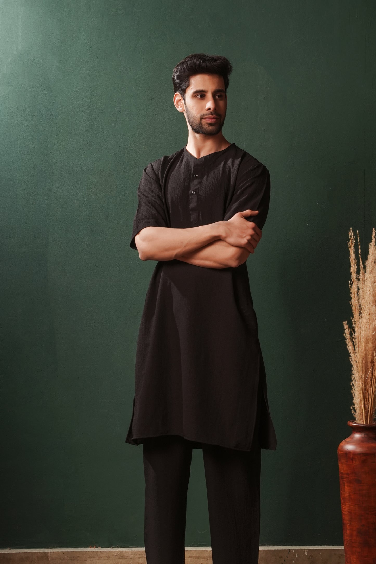 Black Plain Kurta for Men