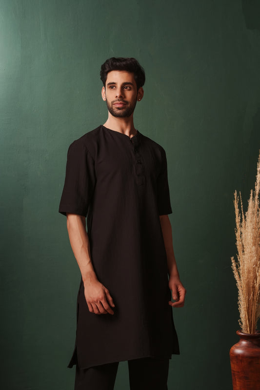 Black Plain Kurta for Men