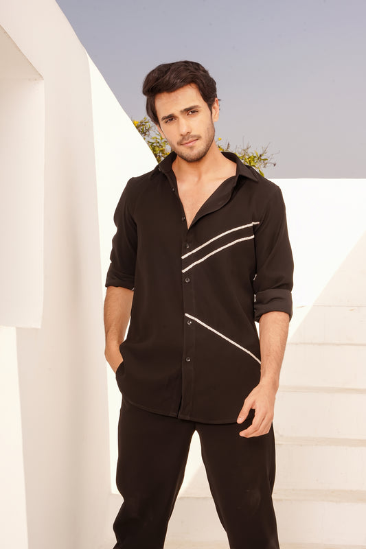 Black Premium Shirt Embezzled with Silver Lines