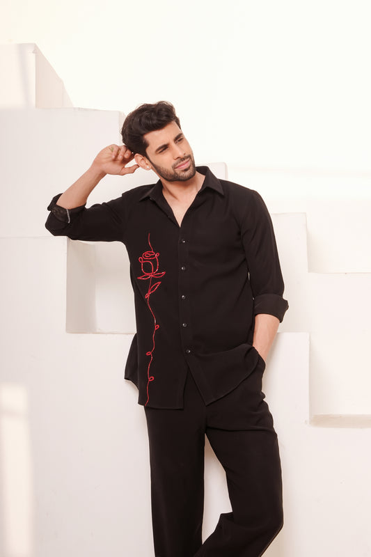Premium Black Shirt with Red Rose