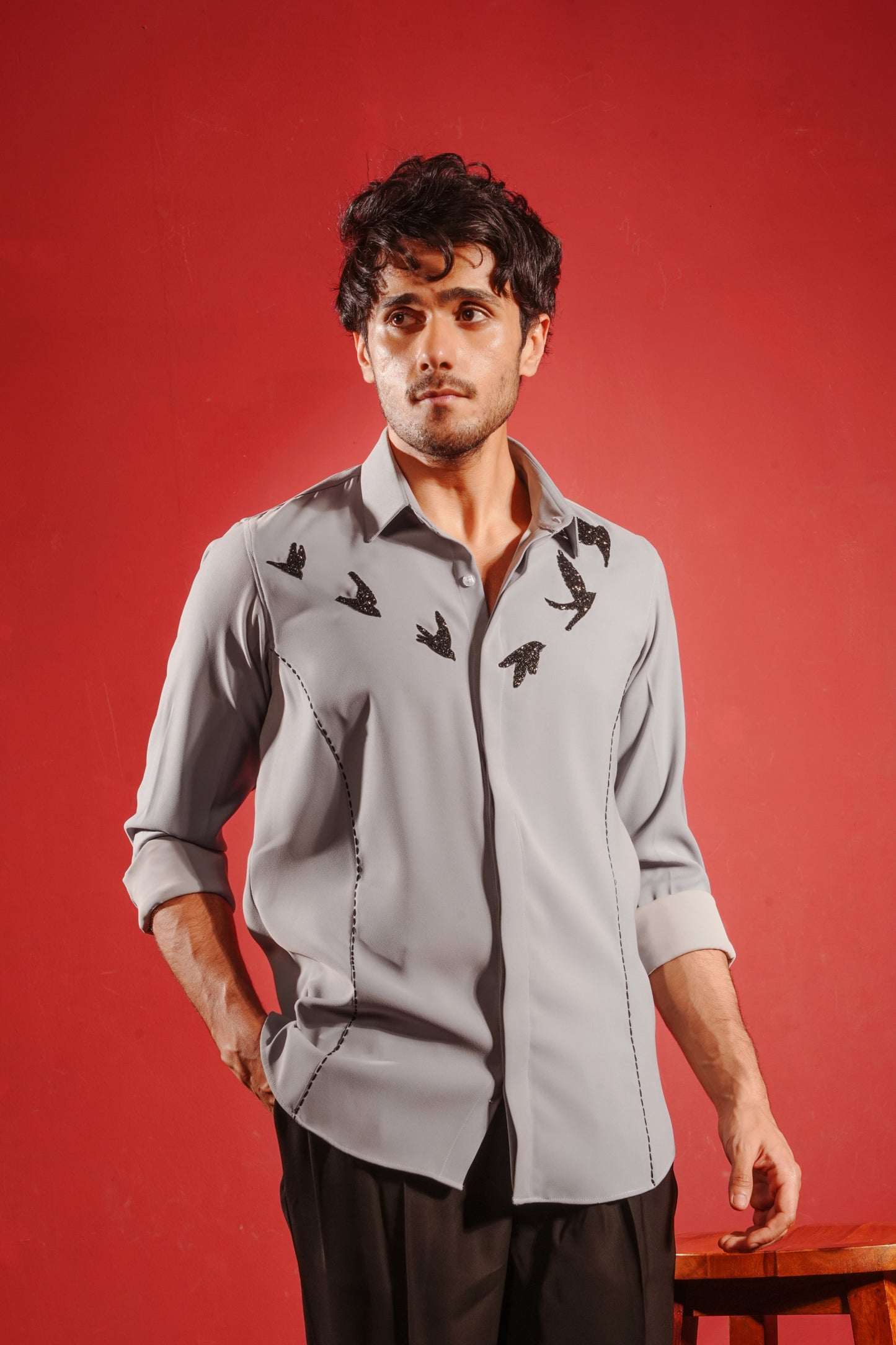 Blue Freedom Theme Shirt with Bird Design