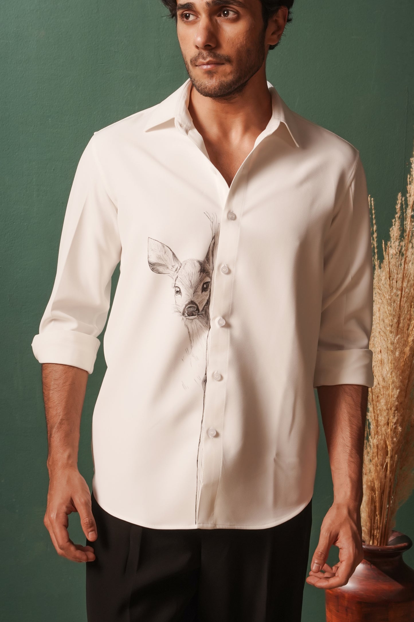 Deer - Hand Sketched White Shirt