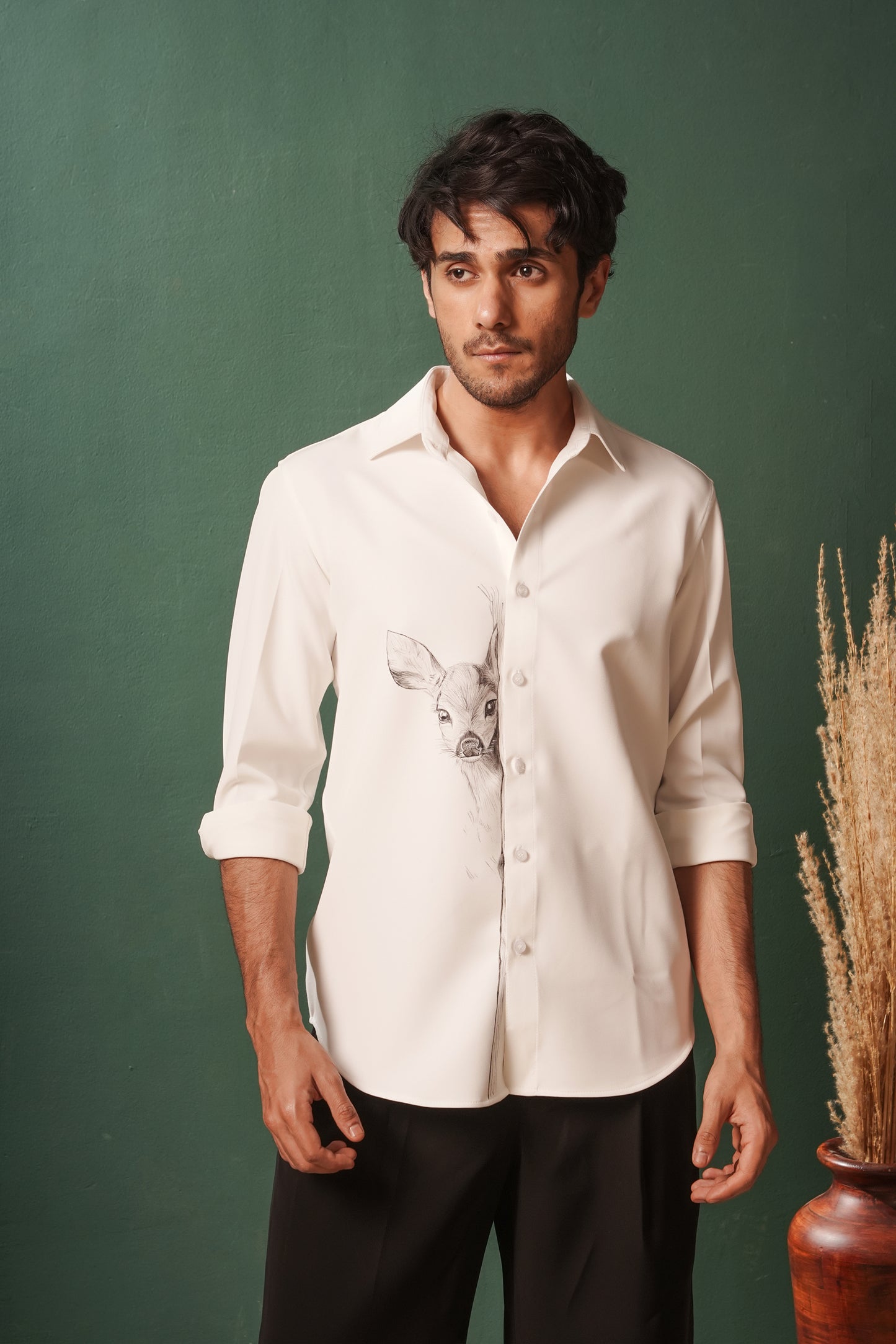 Deer - Hand Sketched White Shirt