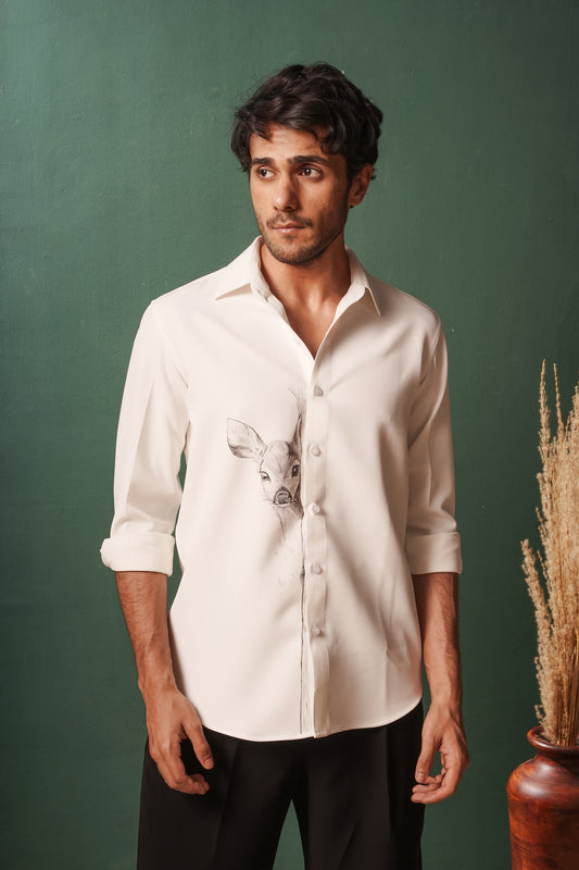 Deer - Hand Sketched White Shirt