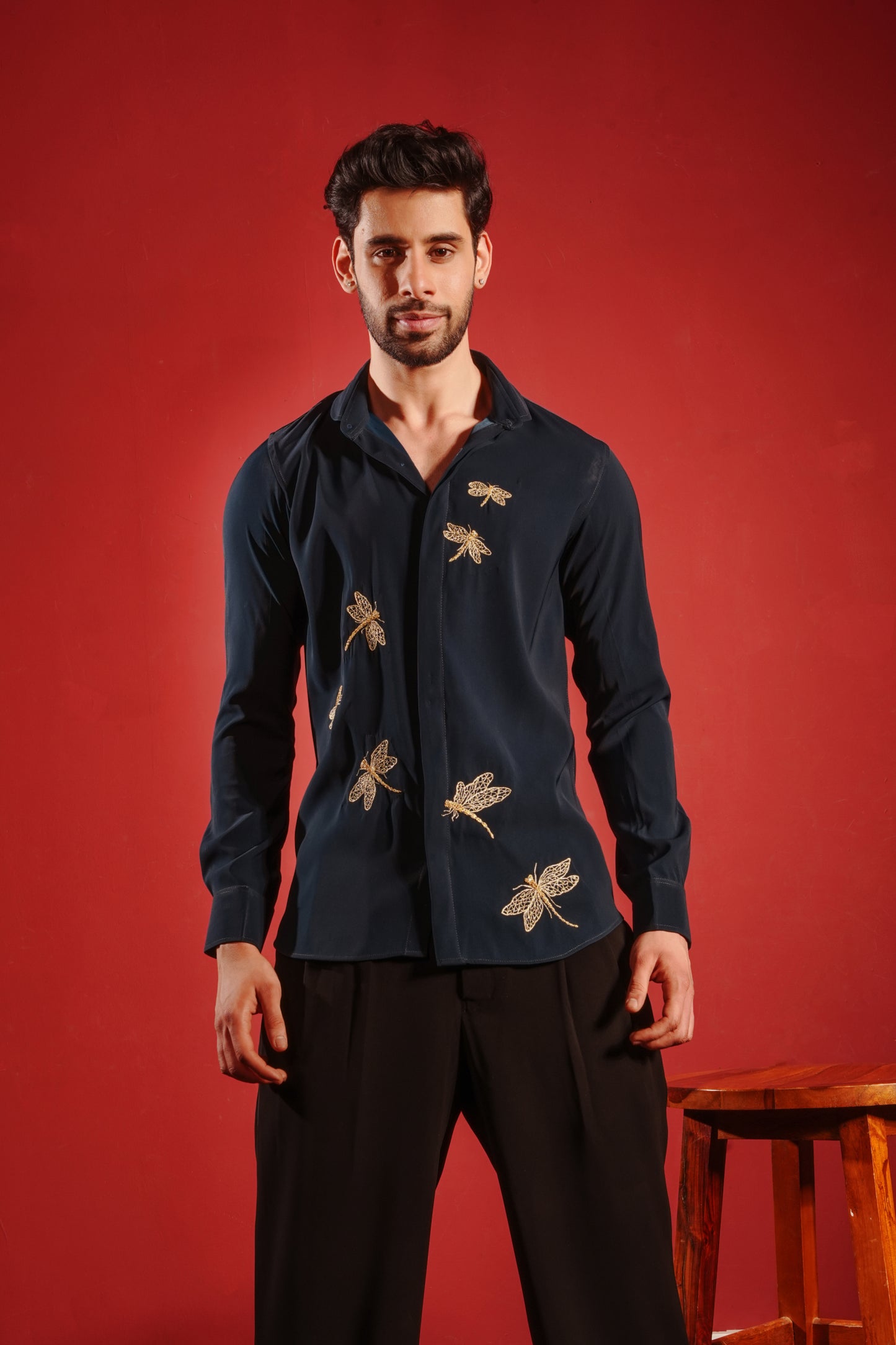 Green Shirt with Dragon Fly Design