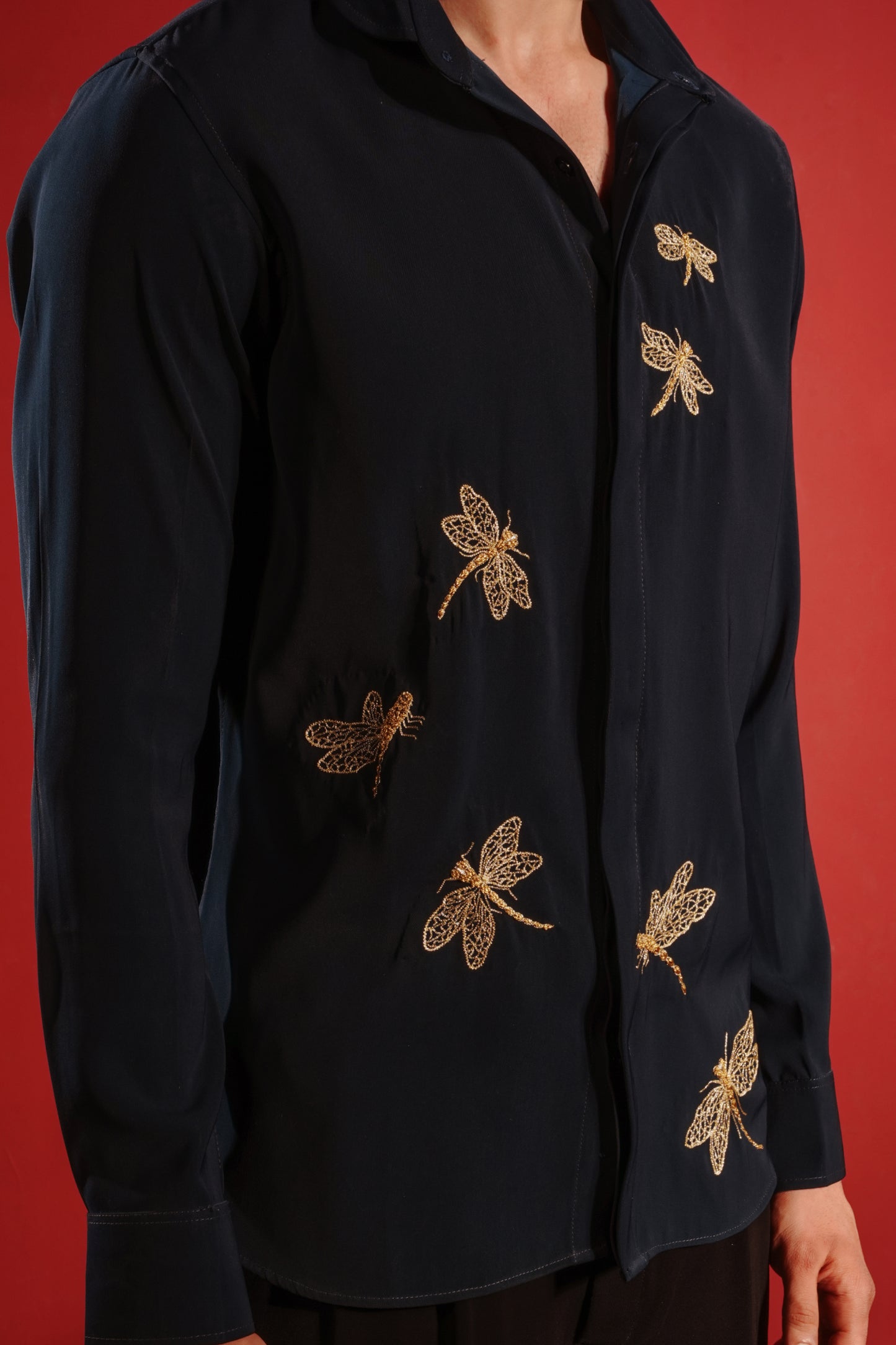 Green Shirt with Dragon Fly Design