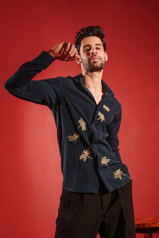Green Shirt with Dragon Fly Design