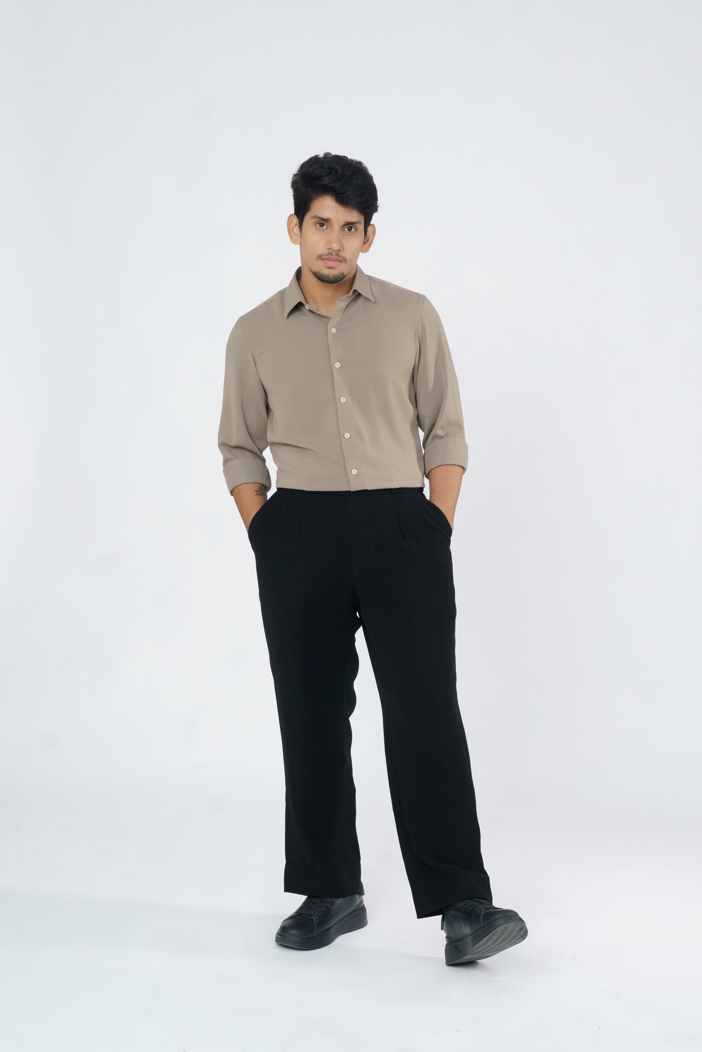 Dark beige plain soft shirt